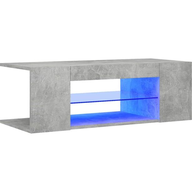 TV-taso LED-valoilla, betoninharmaa, 90x39x30 cm