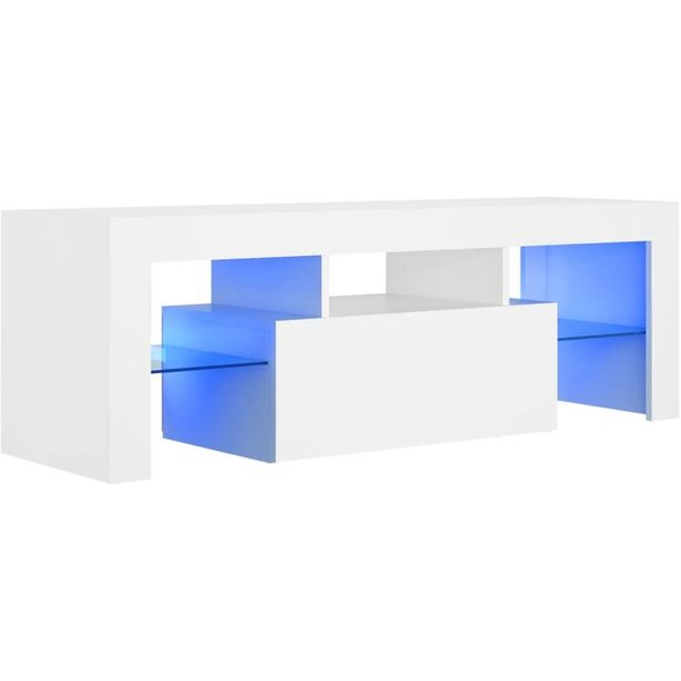 TV-taso LED-valoilla, valkoinen, 120x35x40 cm