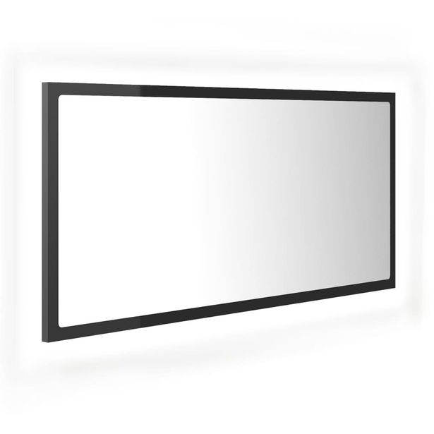 Kylpyhuonepeili LED, korkeakiilto harmaa, 90x8,5x37 cm lastulevy