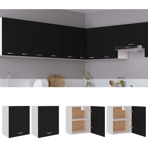 Seinäkaapit 2 kpl musta 50x31x60 cm lastulevy_1