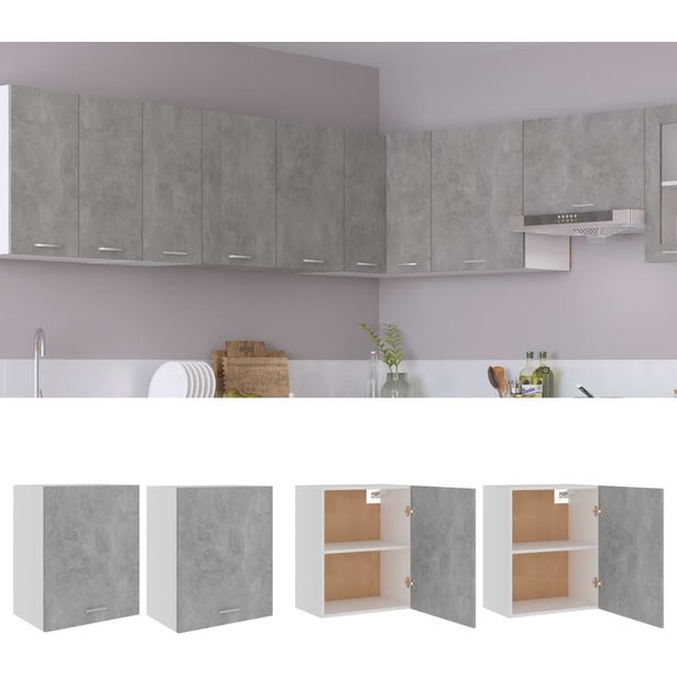 Seinäkaapit 2 kpl betoninharmaa 50x31x60 cm lastulevy_1
