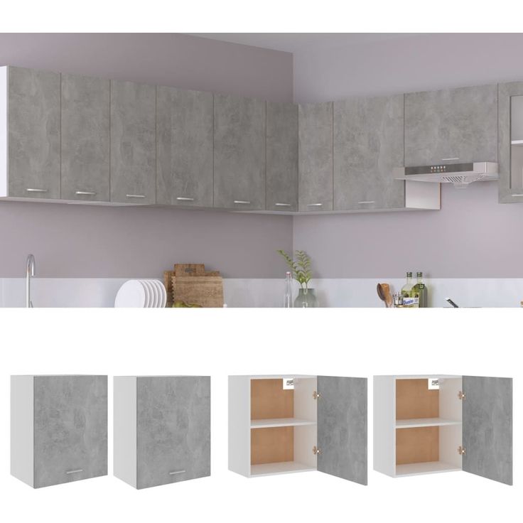 Seinäkaapit 2 kpl betoninharmaa 50x31x60 cm lastulevy_1