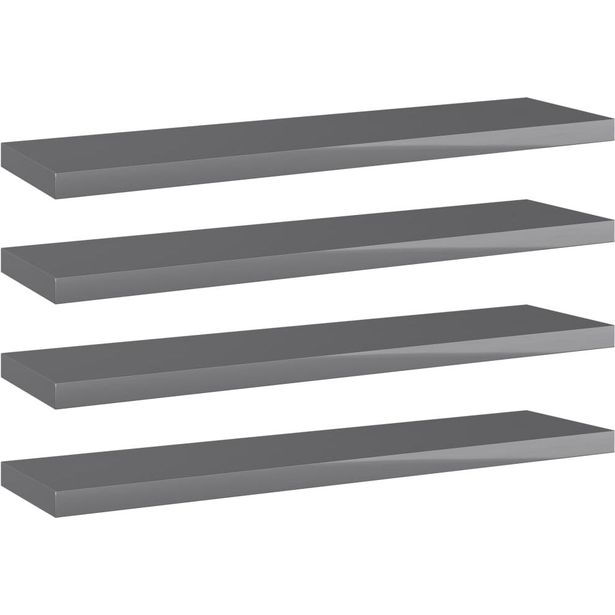 Kirjahyllytasot 4 kpl korkeakiilto harmaa 40x10x1,5 cm_1