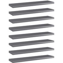 Hyllylevyt 8 kpl korkeakiilto harmaa 40x10x1,5 cm