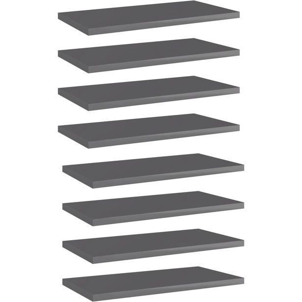 Kirjahyllytasot 8 kpl korkeakiilto harmaa 40x20x1,5 cm_1