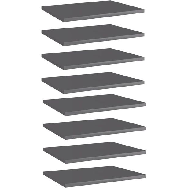 Kirjahyllytasot 8 kpl korkeakiilto harmaa 40x30x1,5 cm_1
