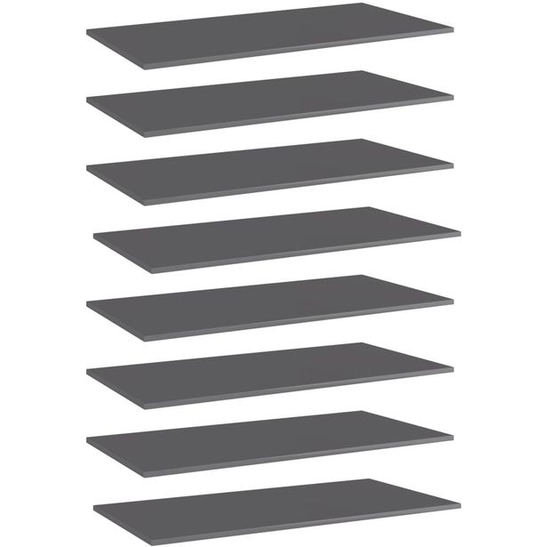 Kirjahyllytasot 8 kpl korkeakiilto harmaa 80x30x1,5 cm_1