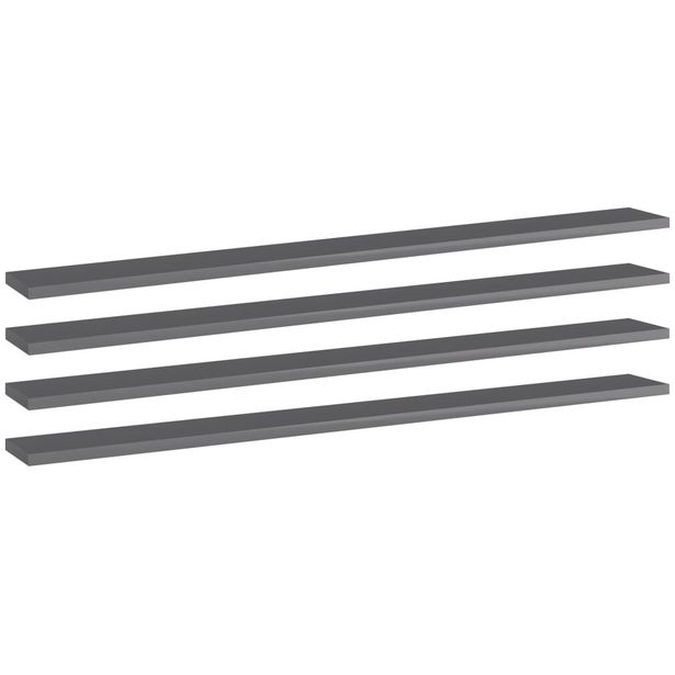 Kirjahyllytasot 4kpl korkeakiilto harmaa 100x10x1,5 cm_1