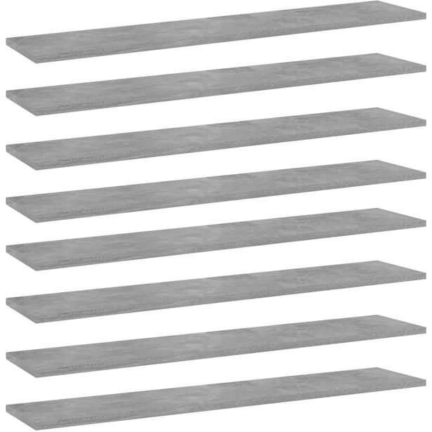 Kirjahyllytasot 8 kpl betoninharmaa 100x20x1,5 cm lastulevy_1
