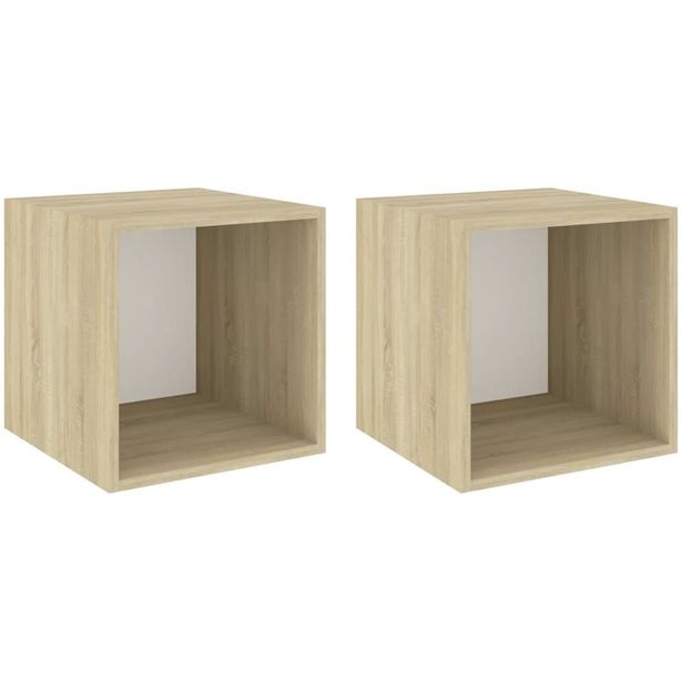 Seinäkaapit 2 kpl, valkoinen ja Sonoma-tammi 37x37x37 cm