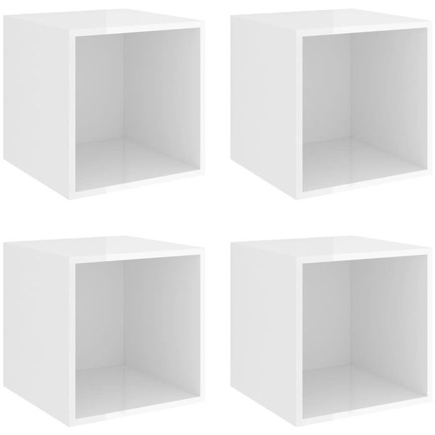 Seinäkaapit 4 kpl, korkeakiilto valkoinen, 37x37x37 cm