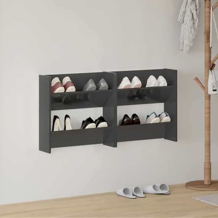 Seinään kiinnitettävä kenkäkaappi fineprice Seinäkenkäkaapit, 2kpl, harmaa, 60x18x60 cm