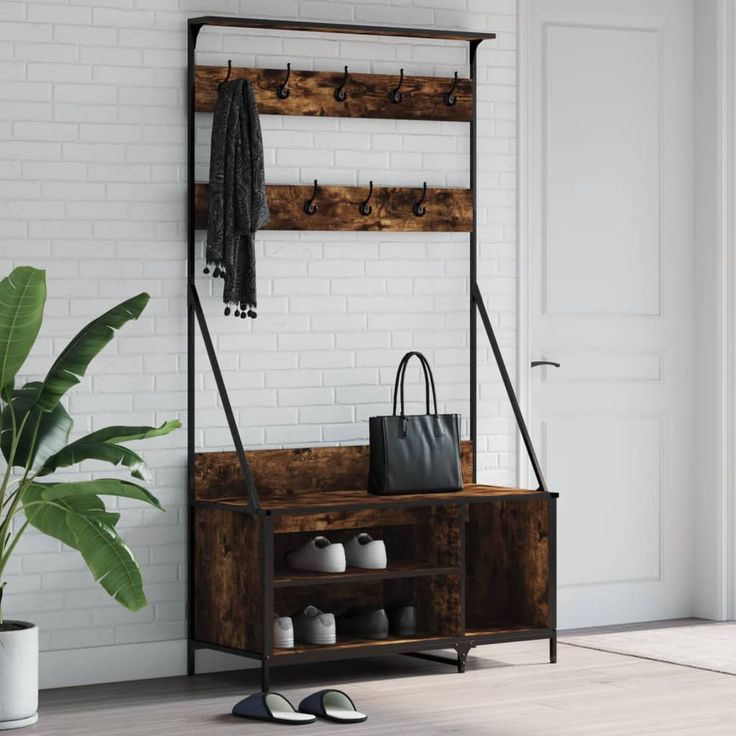 Naulakko ja kenkäteline fineprice, savutammi 100x41x184 cm