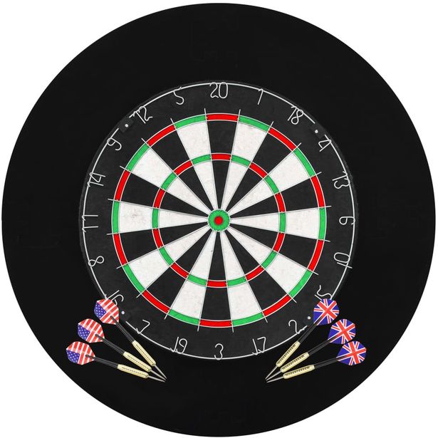 Darts-taulu reunuksella ja 6 tikkaa, sisal