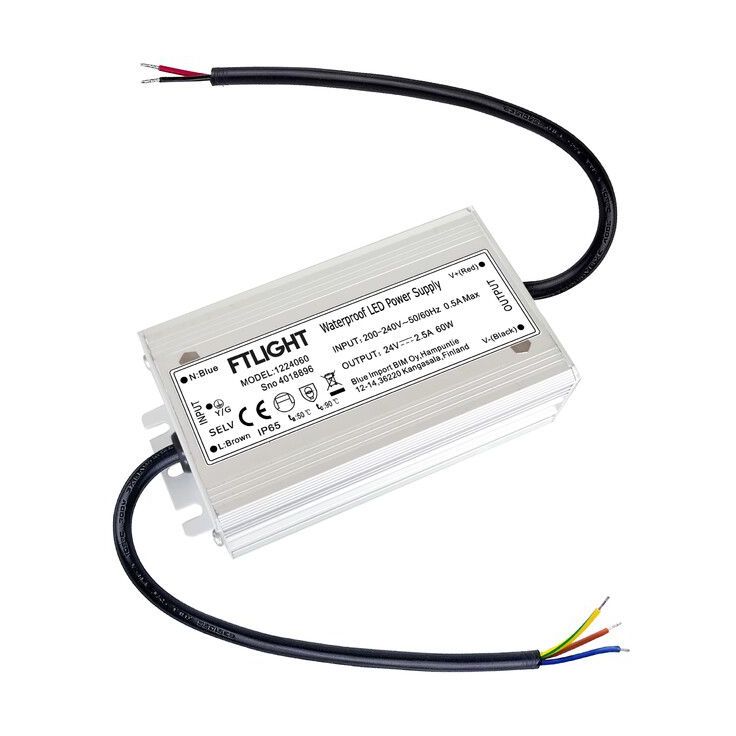 LED-vakiojännitelähde FTLIGHT 60W 24V IP65