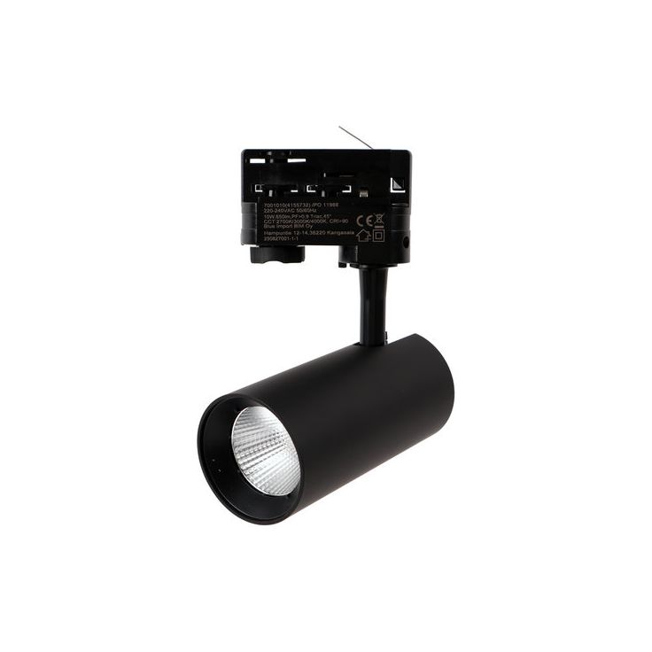 Kiskospotti FTLIGHT, 3-vaihekiskoon, 10W, 650lm, 2700–4000K, 45°, Triac-himmennettävä, musta