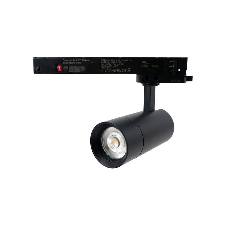 Kiskospotti FTLIGHT, 3-vaihekiskoon, zoomattava 24–60°, 10W/15W/20W, 1560lm, 3000–5000K, CRI>90, Triac-himmennettävä, musta