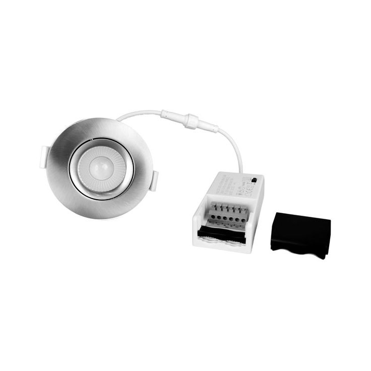 LED-alasvalo FTLIGHT Salla, 6W, 540lm, 2700–4000K, valintakytkimellä, 60°, IP44, himmennettävä, suunnattava, harmaa nikkeli