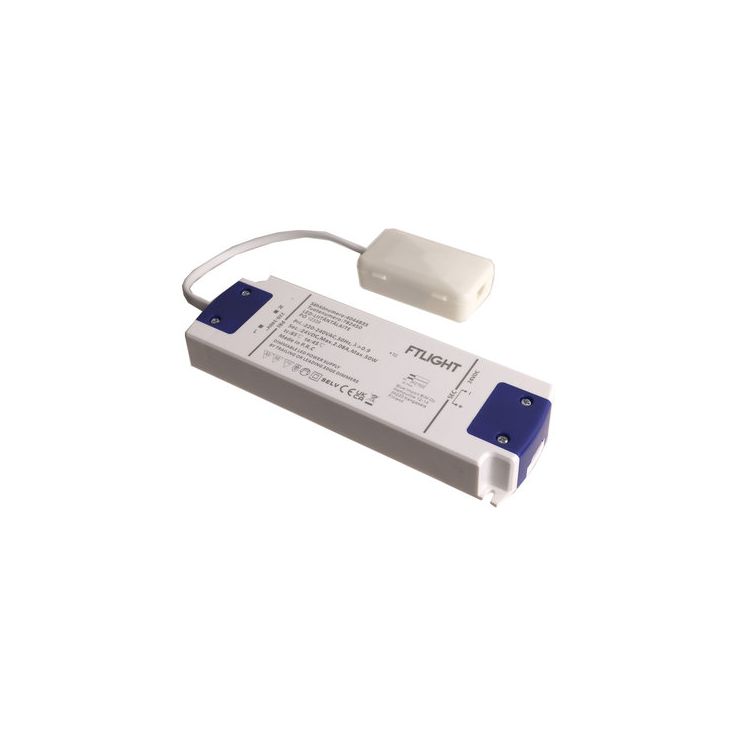 LED-vakiojännitelähde FTLIGHT, 24V, 50W, Triac-himmennettävä, IP20, kytkentäboksilla