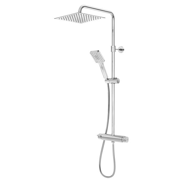 Sadesuihkusetti Gustavsberg Square, kulmikas, 250mm, ylä- ja käsisuihku, Nordic³-termostaattihana, kromi