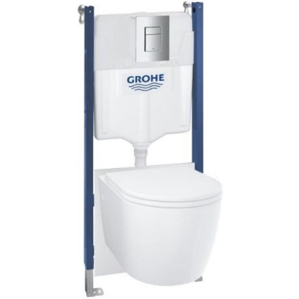Seinä-WC-istuinpaketti Grohe Solido 5-in-1, kromattu huuhtelupainike