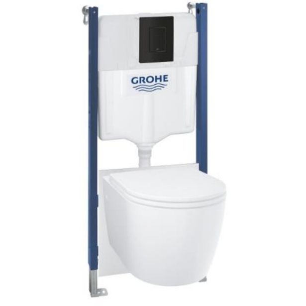 Seinä-WC-istuinpaketti Grohe Solido 5-in-1, musta huuhtelupainike