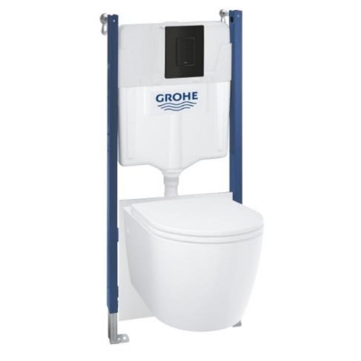 Seinä-WC-istuinpaketti Grohe Solido 5-in-1, musta huuhtelupainike