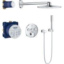 Sadesuihkusetti Grohe SmartControl + Rainshower Cosmopolitan 310, termostaattihanalla, vettä säästävä, piiloasennus, hierova suihku, suihkupää ⌀310mm, kiiltävä kromi