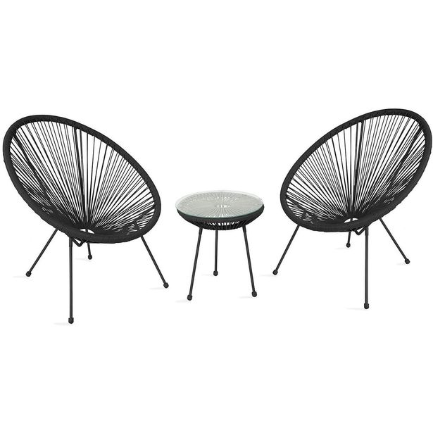 Parvekesetti Home4you Como, pöytä + 2 tuolia, musta