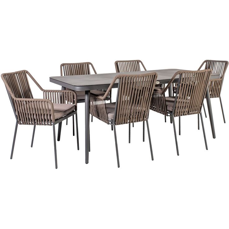 Ruokailuryhmä Home4you Andros, 180x90cm, 6 istuinta tyynyillä, beige/harmaa