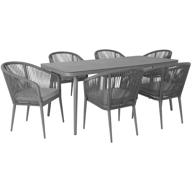 Ruokailuryhmä Home4you Ecco, 180x90 cm, pöytä + 6 tuolia, harmaa