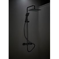 Sadesuihkusetti Hafa Mix Slim Square, termostaattihanalla, suihkupää ⌀250mm, vettä säästävä, cc150, hierova suihku, matta musta