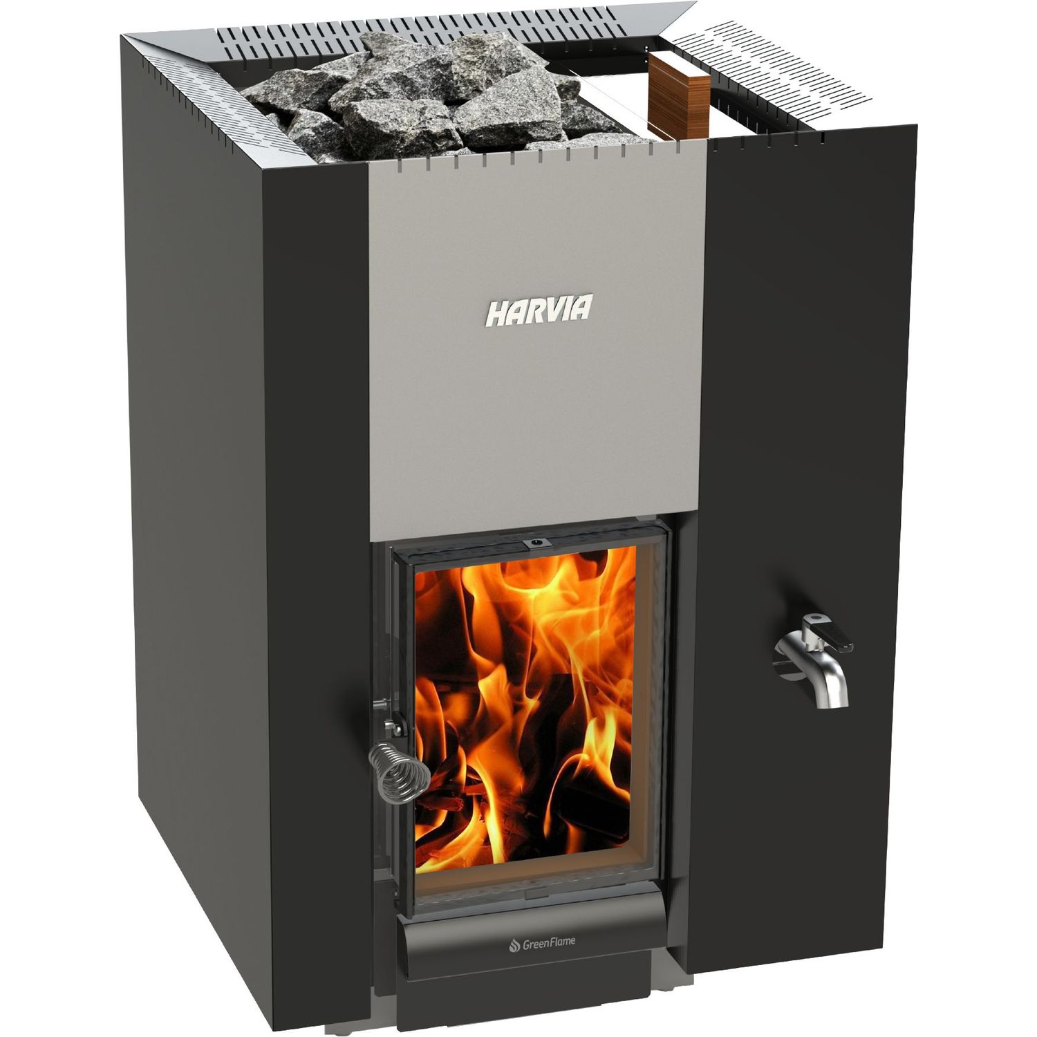 Puukiuas Harvia 22 GreenFlame RS, 9-18m³, vesisäiliö oikealla