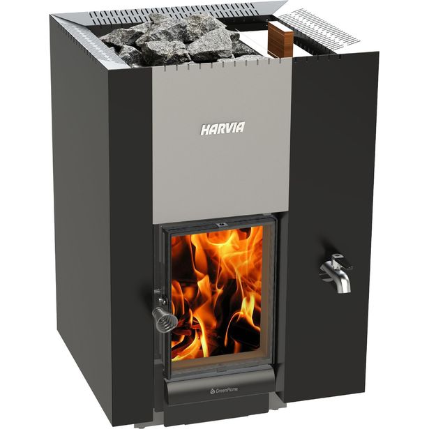Puukiuas Harvia 22 GreenFlame RS, 9-18m³, vesisäiliö oikealla