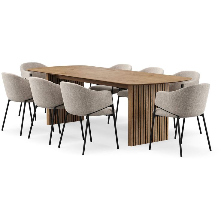 Richeto-ruokapöytä 240 cm ja 8 Filip-ruokatuolia Bark Luonnonpuuviimeistely / taupe bouclé, Taupe