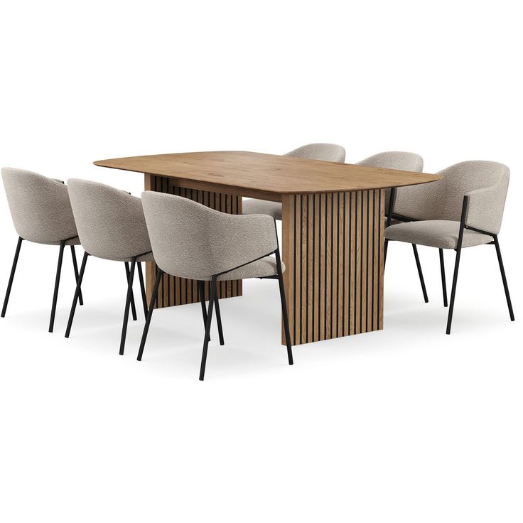 Richeto-ruokapöytä 180 cm ja 6 Filip-ruokatuolia Bark Luonnonpuuviimeistely / taupe bouclé, Taupe