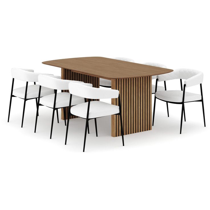 Richeto-ruokapöytä 180 cm ja 6 Velma-ruokatuolia Bark Luonnonpuuviimeistely