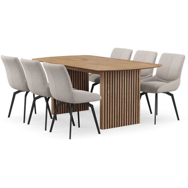 Richeto-ruokailuryhmä 180 cm ja 6 Mora-pyörivää tuolia Bark Luonnollinen viimeistely / tummanbeige, Tummanbeige