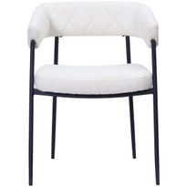 Ruokatuoli Basic Home Ayana, käsinojallinen, valkoinen bouclé, mustat metallijalat