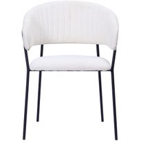 Ruokatuoli Basic Home Karol, käsinojallinen, valkoinen bouclé, mustat metallijalat