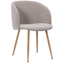 Ruokatuoli Basic Home Greya, käsinojallinen, valkoinen bouclé, pähkinänväriset jalat