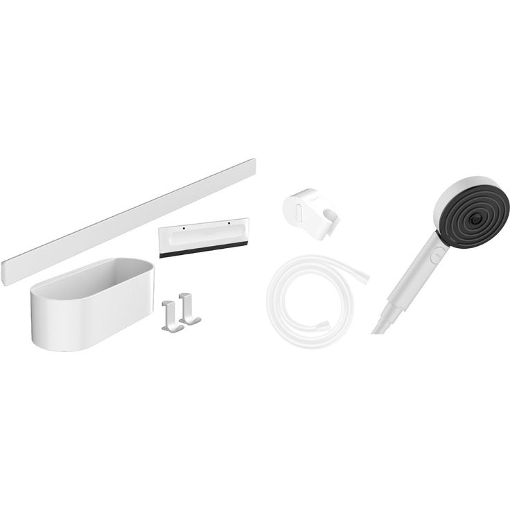 Suihkusetti Hansgrohe WallStoris käsisuihku 105 3jet Activation EcoSmart, suihkutanko 70 cm säilytyshyllyllä, mattavalkoinen