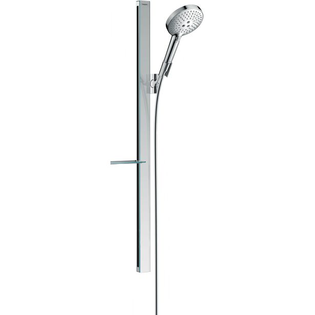 hansgrohe Raindance Select S suihkusetti 120 3jet tanko 90 cm, lasipinta, saippua-alusta