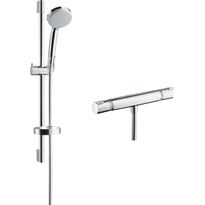 Suihkusetti Hansgrohe Croma 100 Vario EcoSmart, termostaattihanalla, vettä säästävä, juoksuputkella, hierova suihku, kiiltävä kromi