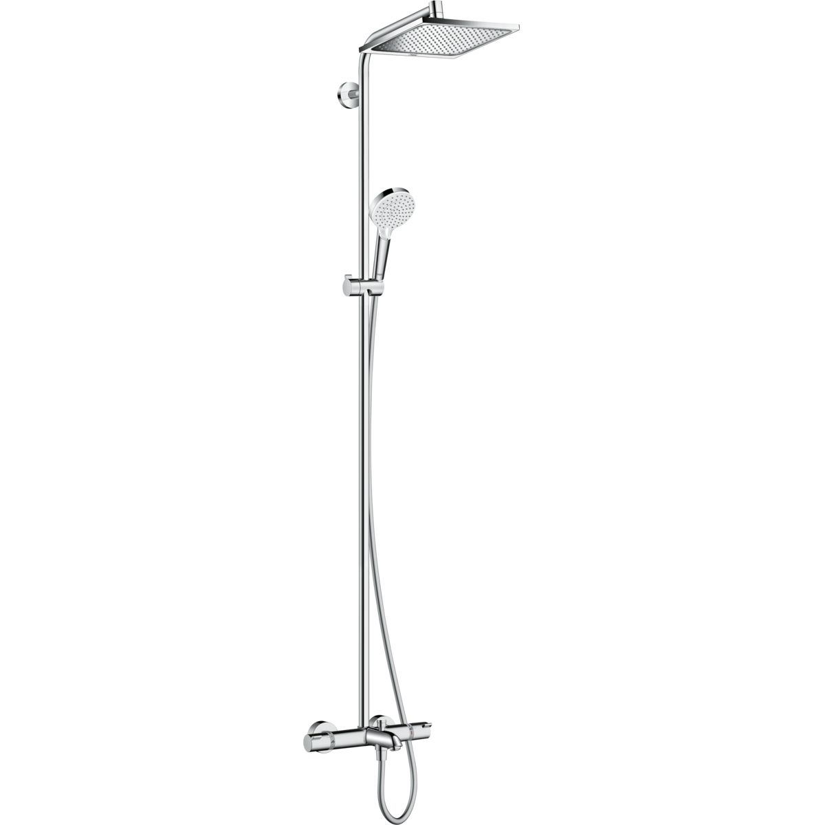 Sadesuihkusetti Hansgrohe Crometta E Showerpipe 240 1jet, termostaattihanalla, juoksuputkella, suihkupää ⌀240mm, kiiltävä kromi