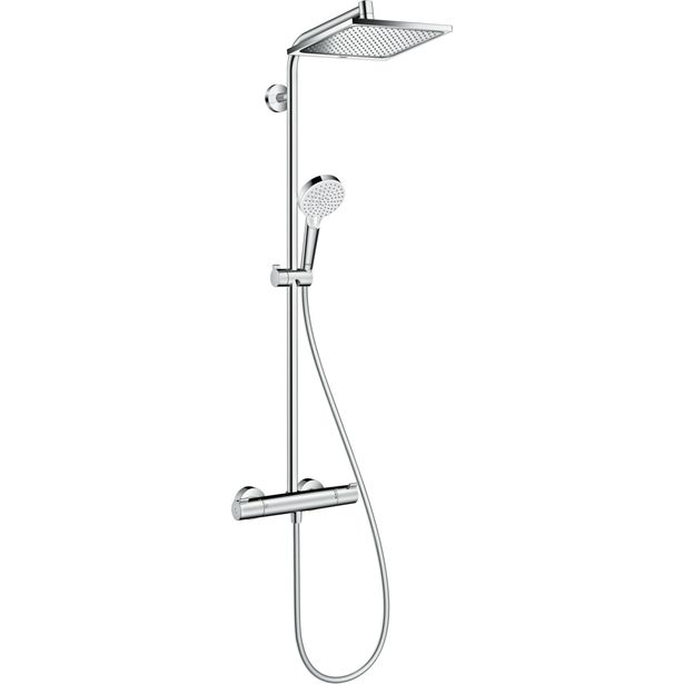 Sadesuihkusetti Hansgrohe Crometta E Showerpipe 240 1jet, termostaattihanalla, suihkupää ⌀240mm, kiiltävä kromi, Verkkokaupan poistotuote