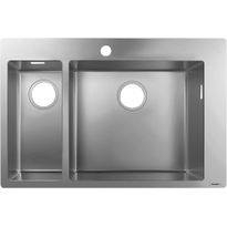 Kaksialtainen keittiöallas Hansgrohe S71 S711-F655, upotettava 180/450, yksi hanareikä, ruostumaton teräs