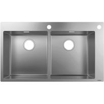 Kaksialtainen keittiöallas Hansgrohe S71 S712-F765, upotettava 370/370, kaksi hanareikää, ruostumaton teräs