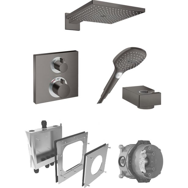 Sadesuihkusetti Hansgrohe ShowerSelect/Raindance E 300 Air, termostaattihanalla, piiloasennus, harjattu musta kromi