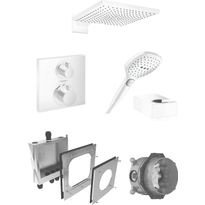 Sadesuihkusetti Hansgrohe ShowerSelect/Raindance E 300 Air, termostaattihanalla, piiloasennus, hierova suihku, ⌀300mm, matta valkoinen